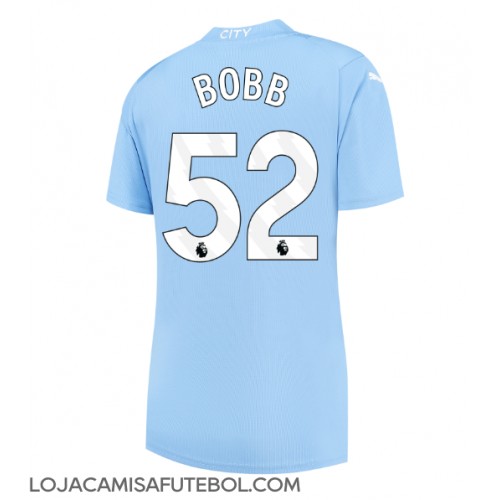 Camisa de Futebol Manchester City Oscar Bobb #52 Equipamento Principal Mulheres 2023-24 Manga Curta